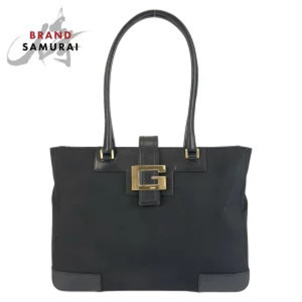 Gucci GG black canvas leather tote bag shoulder